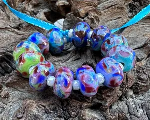 12 Royal Serenity Multicolor Lampwork Beads Set SRA