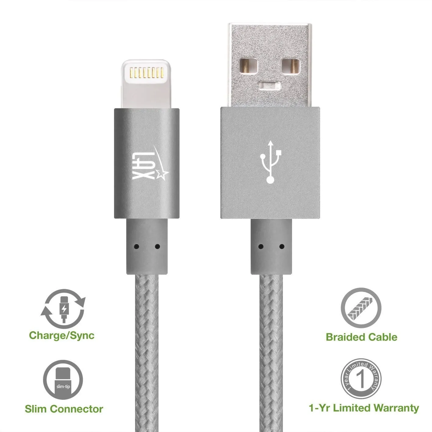 [2 Pack] iPhone charger, LAX Gadgets Lightning to USB Braided Cable (4ft) for iPhone 6s 6 Plus 5s 5c 5, iPad Pro Air 2, mini [Apple MFi Certified] (Gray)