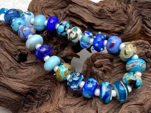 23 Blue Orphan Lampwork Beads Set SRA