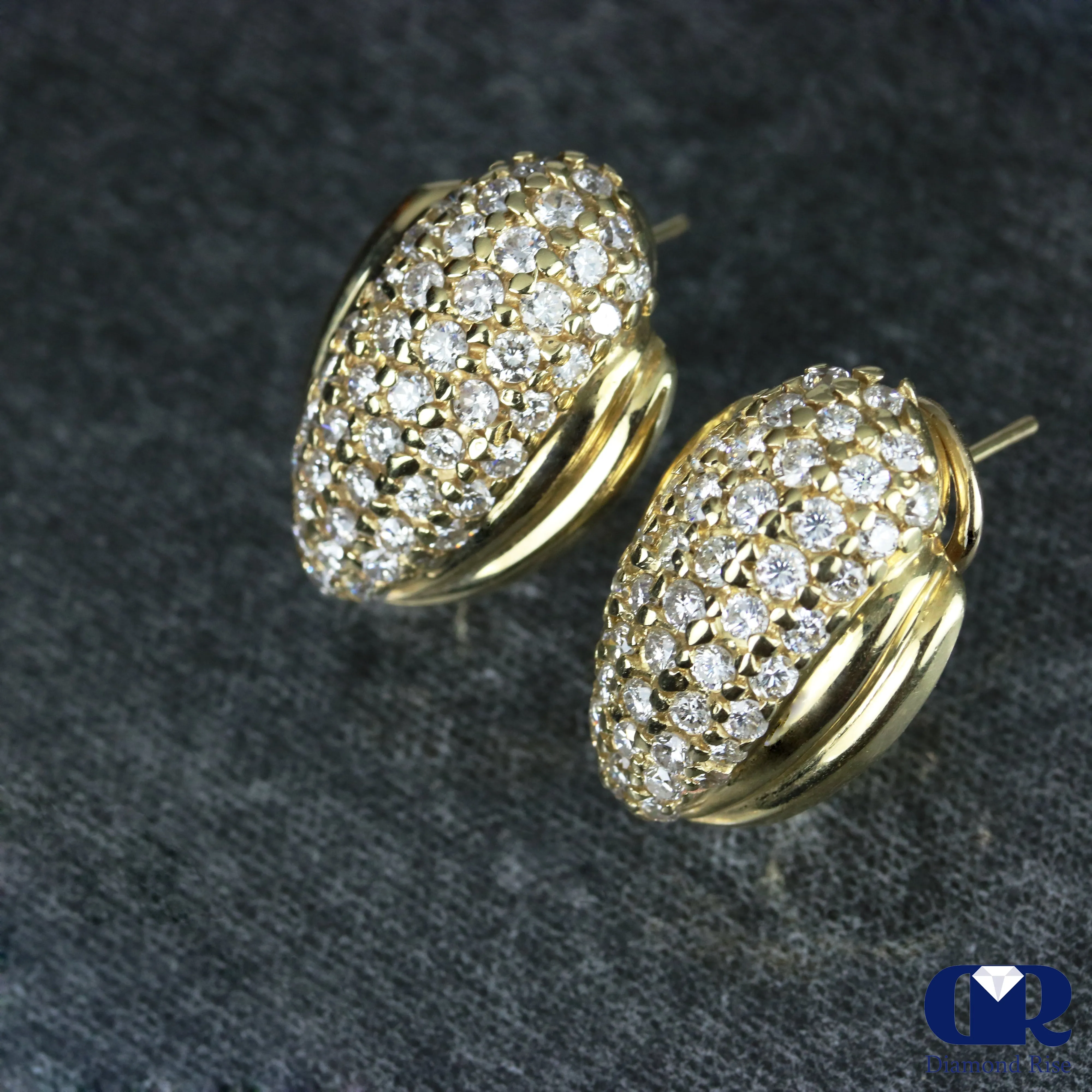 2.80 Ct Diamond Hoop Huggie Earrings In 18K Gold With Omega Back