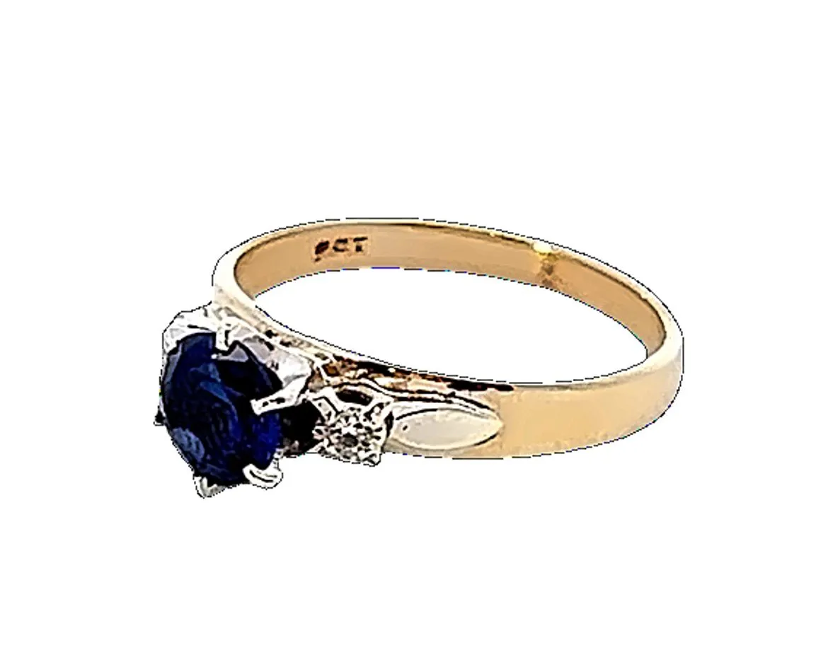 9ct Yellow Gold Synthetic Sapphire & CZ Ring