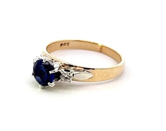 9ct Yellow Gold Synthetic Sapphire & CZ Ring