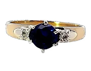 9ct Yellow Gold Synthetic Sapphire & CZ Ring