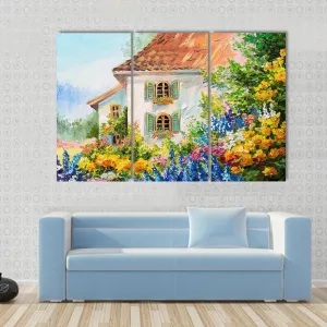 Abstract House In Flower Garden Canvas Wall Art