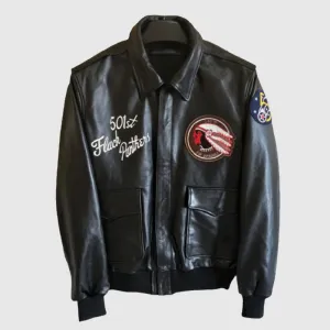 Air Force Flight Racing Black Leather Jacket For Men