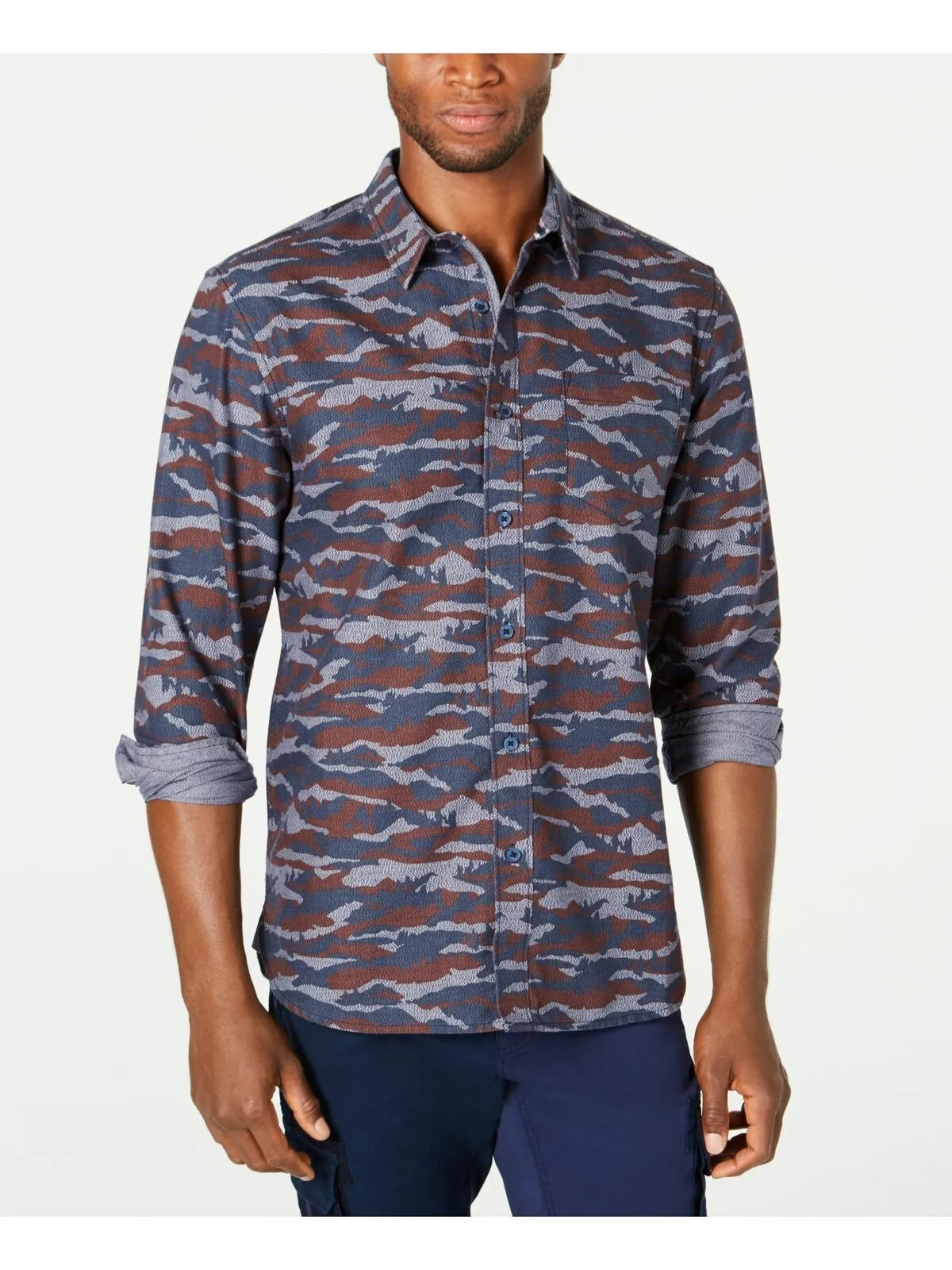 American Ran Men's Printed Collared Dress Shirt Classic