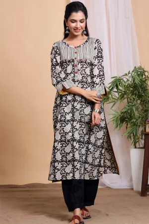 Bagru print kurta in black color