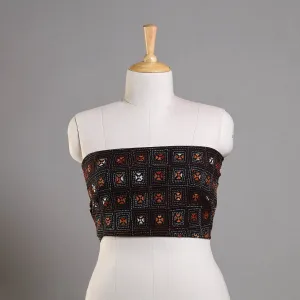 Black - Bengal Kantha Embroidery Cotton Blouse Piece 99