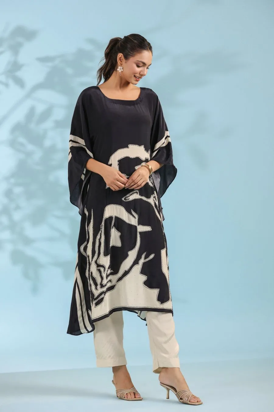 Black Floral Printed Kurta with Pants