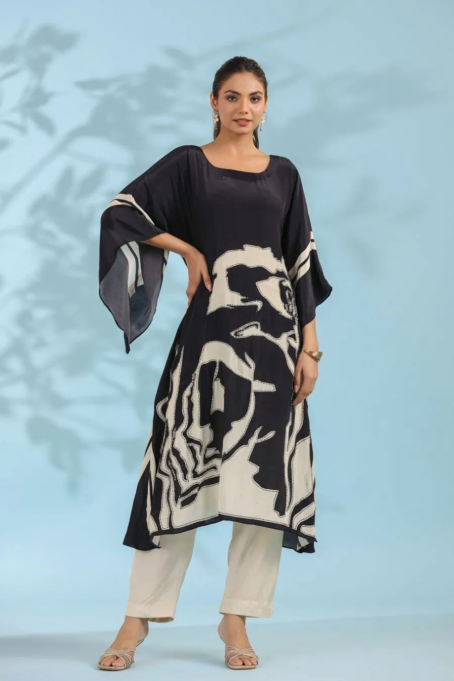 Black Floral Printed Kurta with Pants