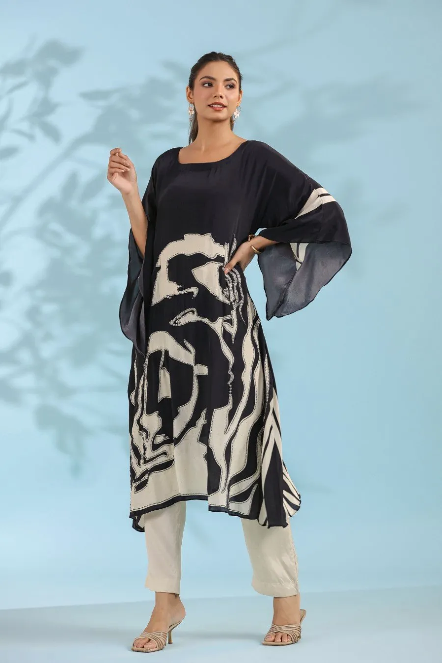 Black Floral Printed Kurta with Pants