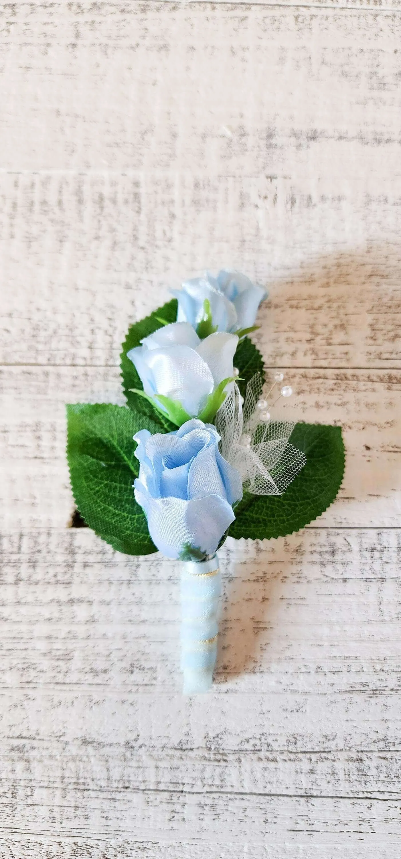 Blue Silk Rose Boutonniere for Prom, Weddings, Formal, Wedding Flowers, Gift for Him, Father's Day Gift, Pairs With Light Blue Corsage