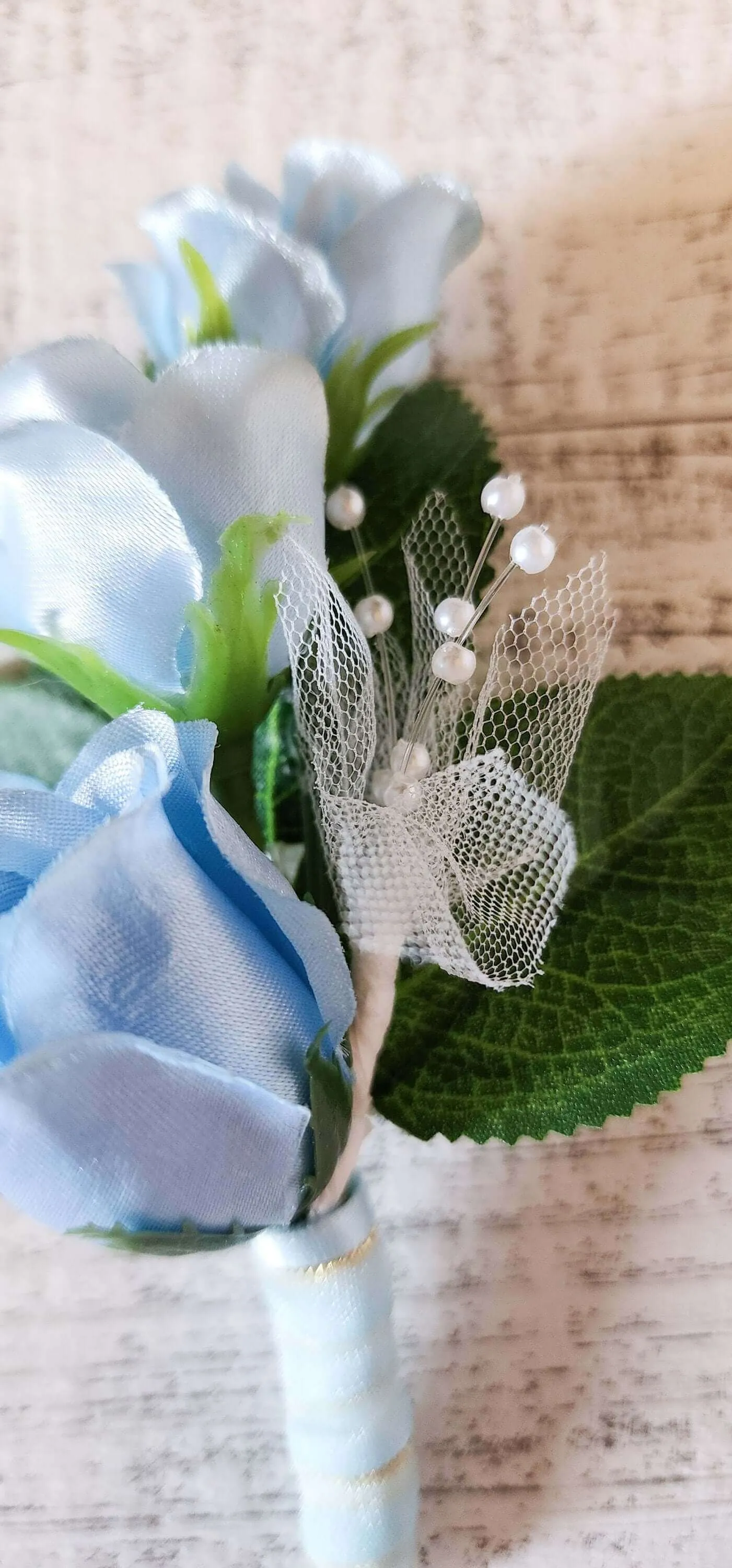 Blue Silk Rose Boutonniere for Prom, Weddings, Formal, Wedding Flowers, Gift for Him, Father's Day Gift, Pairs With Light Blue Corsage