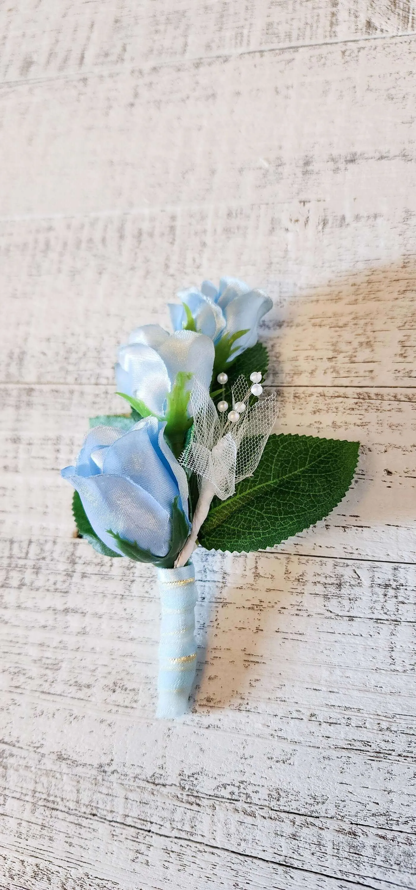 Blue Silk Rose Boutonniere for Prom, Weddings, Formal, Wedding Flowers, Gift for Him, Father's Day Gift, Pairs With Light Blue Corsage