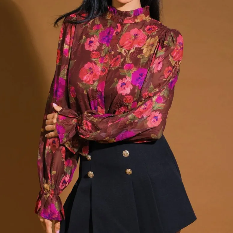 Demi Floral Printed Burgundy Top