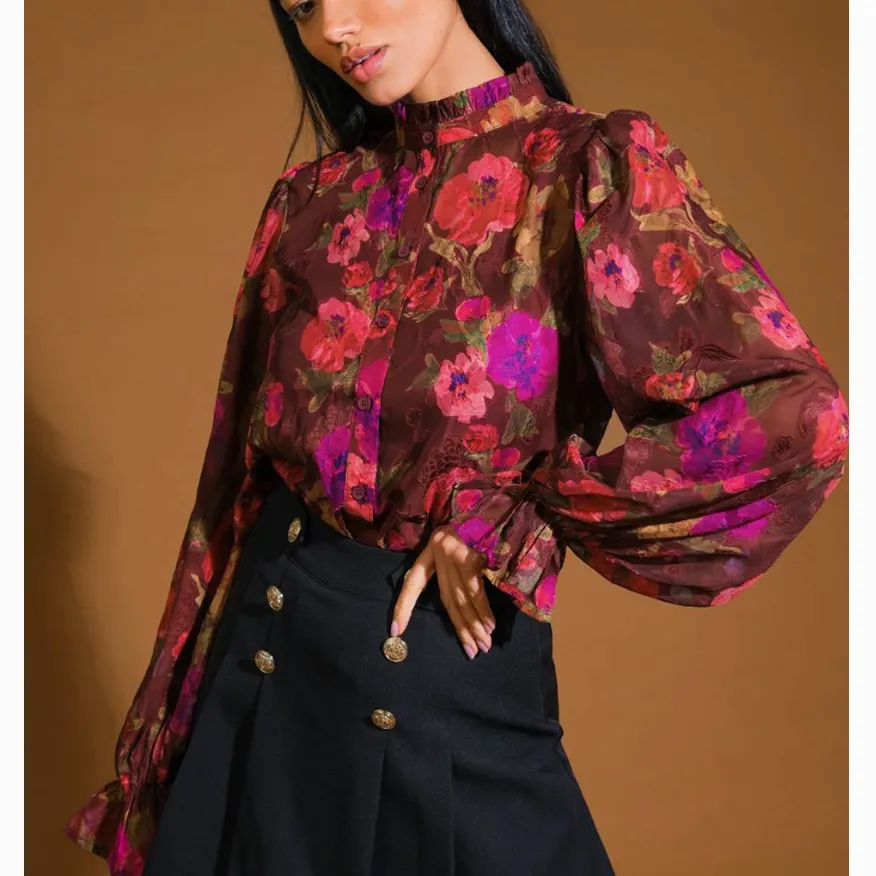 Demi Floral Printed Burgundy Top