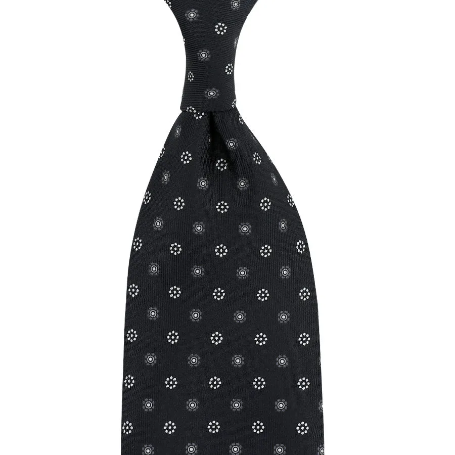 Floral Printed Silk Tie - Black - Hand-Rolled