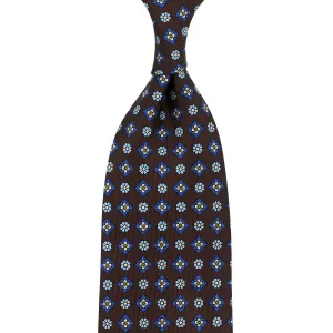 Floral Printed Silk Tie - Brown - Hand-Rolled