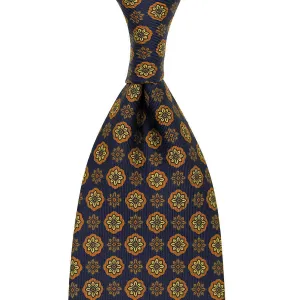 Floral Printed Silk Tie - Navy IV - Hand-Rolled