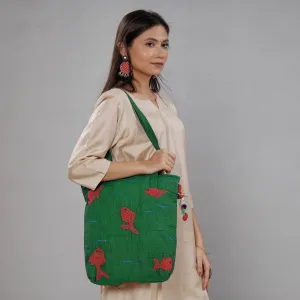 Green - Chandi Maati Kantha Work Cotton Tote Bag