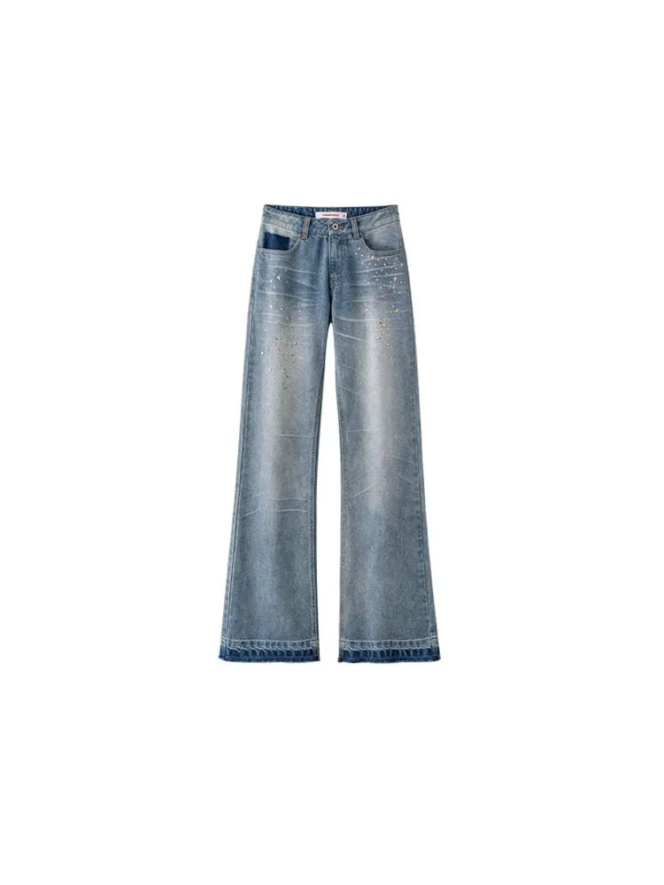 Heavy work rivets washed blue jeans【s0000009421】