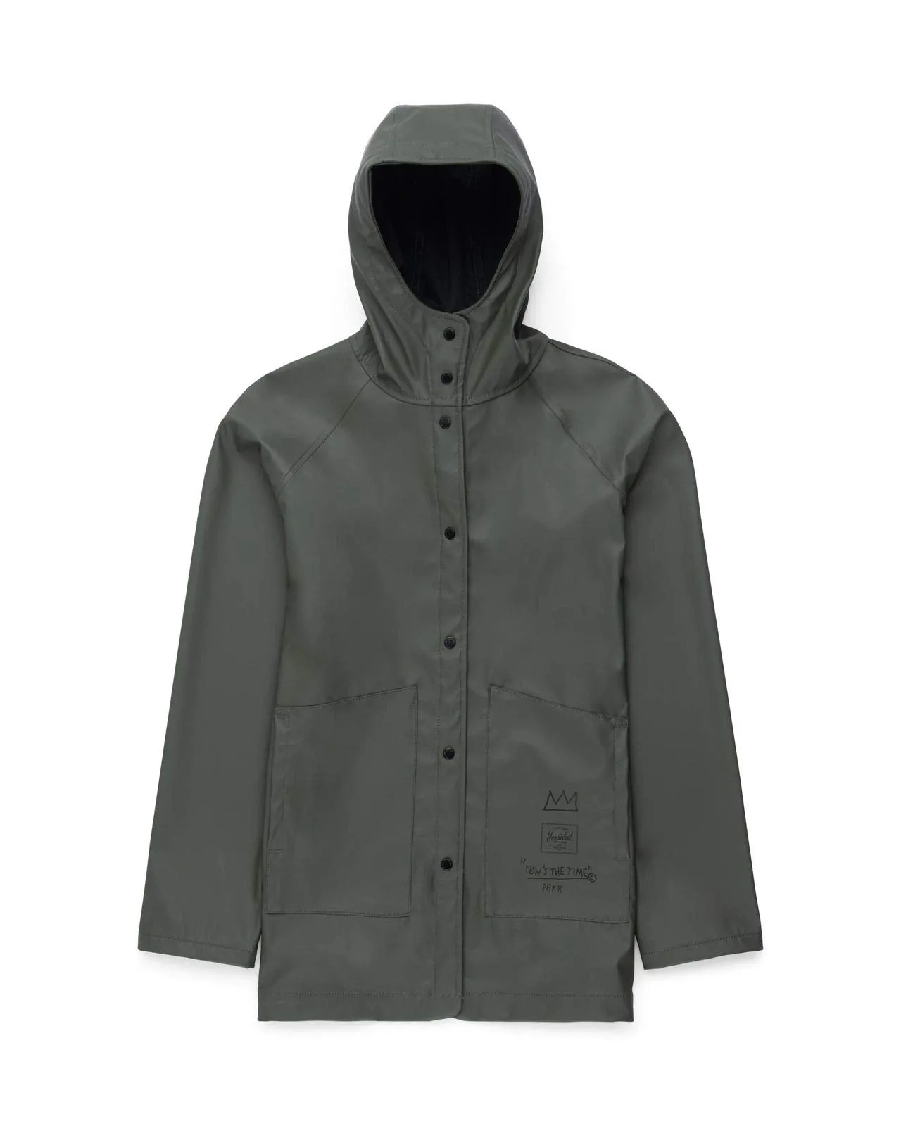 Herschel Rainwear Jacket Basquiat Now's The Time Dark Olive Women Waterproof Coated Polyester Stretch Fabric Welded Raglan Seams And Soft-Touch Fabric Interior (Small)