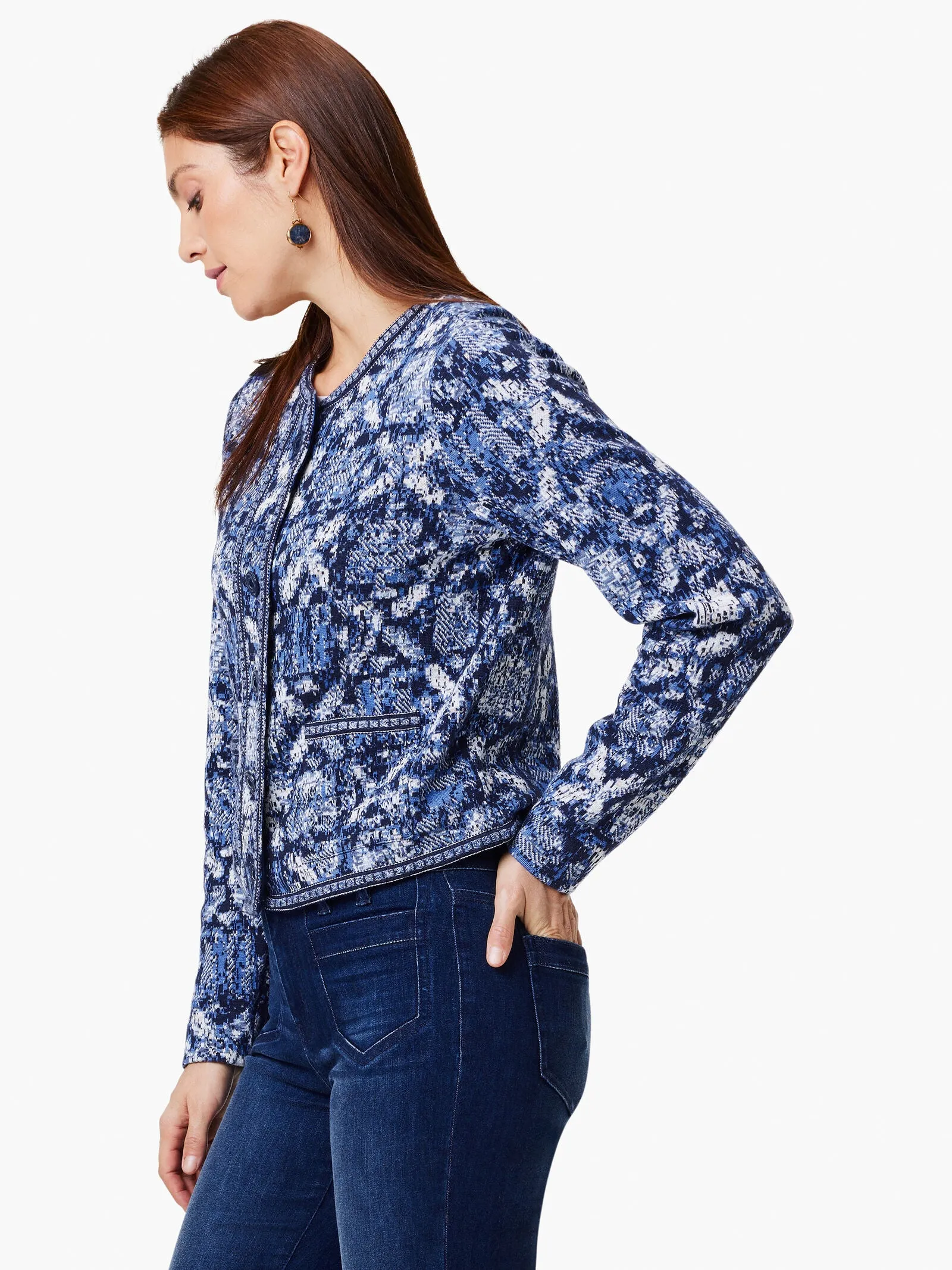 Indigo Geo Knit Jacket in Blue Multi