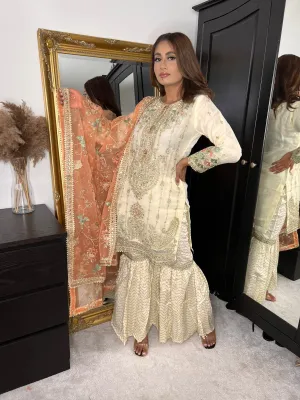 Ivory Organza Gharara Suit