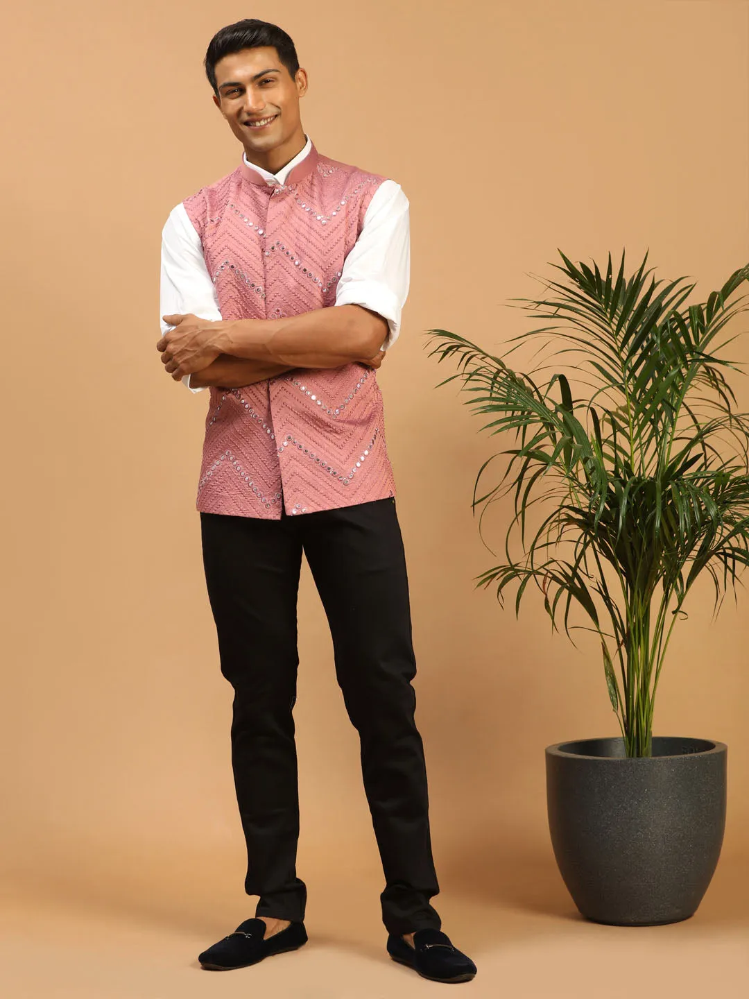 Jashvi Men's Onion Pink Mirror Jacket