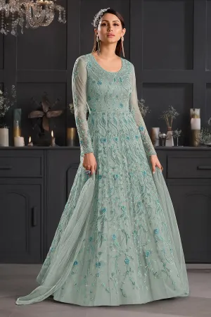 Light Blue Butterfly Net Wedding Anarkali Suit