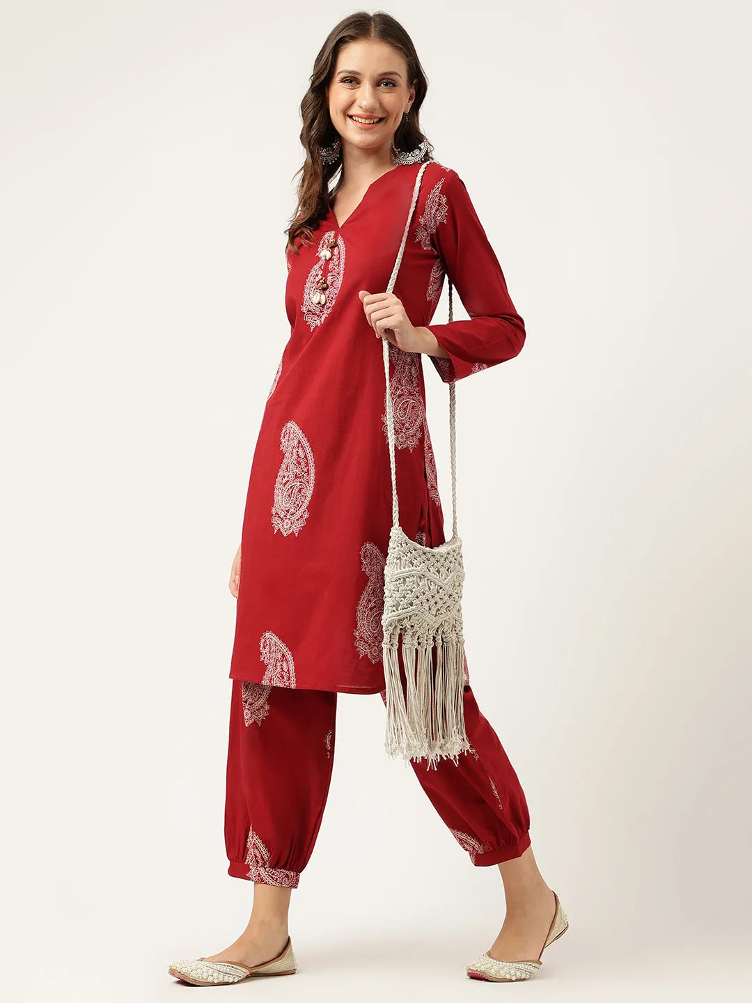 Maroon Paisley Print Cotton Co-Ord Set