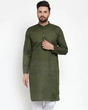 Men Olive Green Chikan Kurta Only