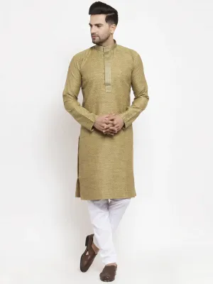 Men Olive Green Embroidered Kurta With Pyjamas