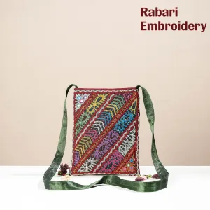 Multicolor - Kutch Rabari Hand Embroidery Mashru Silk Sling Bag