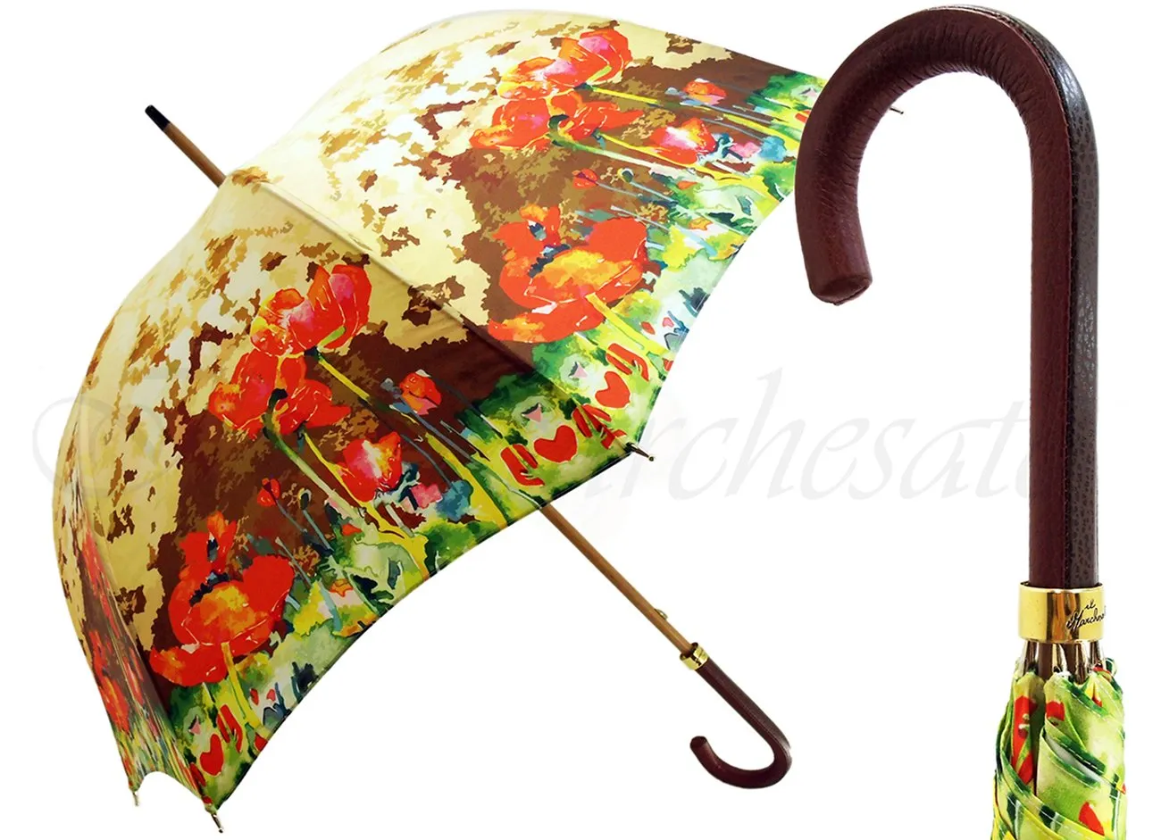 New Floral Umbrella Pattern With Leather Handle