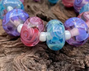 Purple, Pink & Blue Swirl Lampwork Beads Set SRA