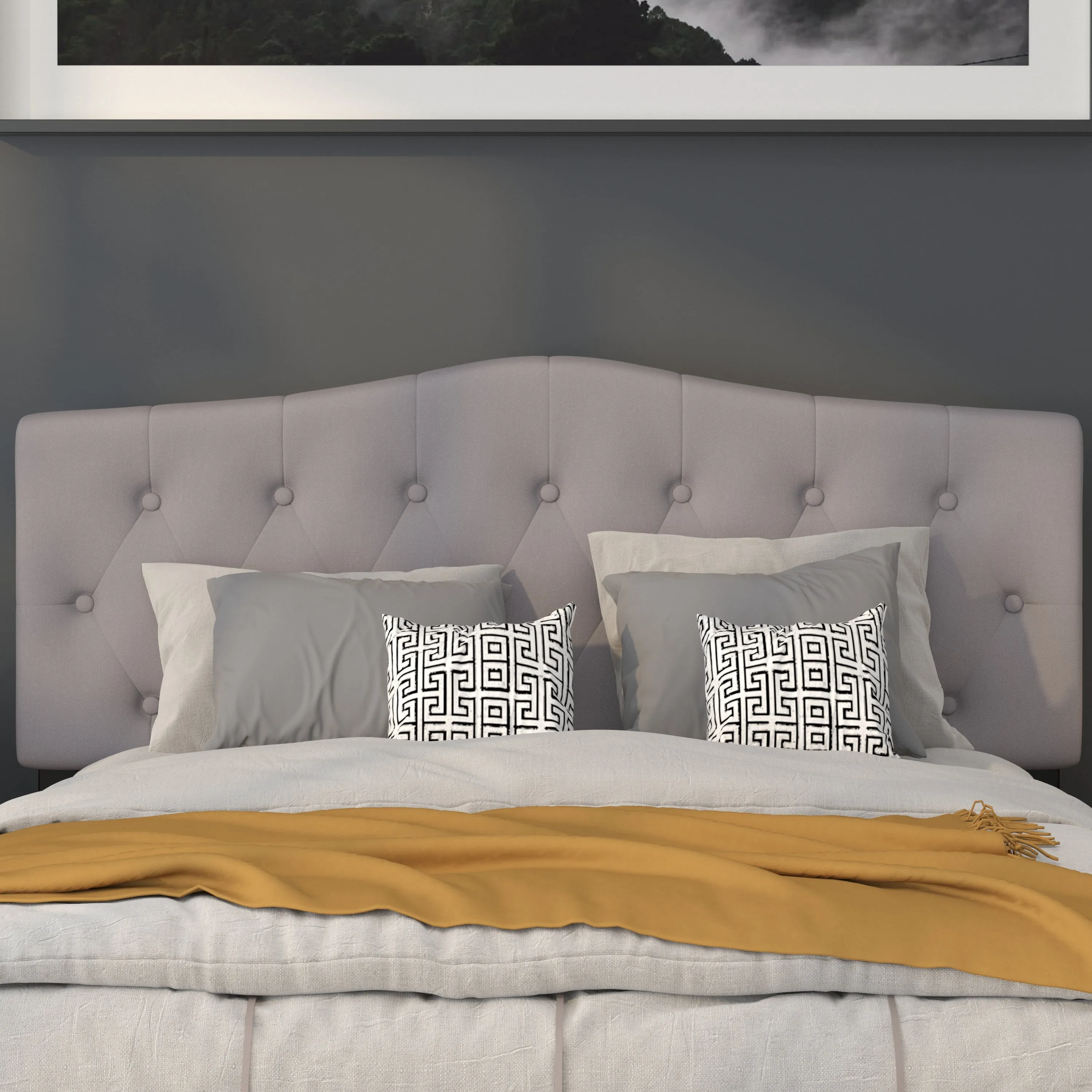 Queen Headboard-Gray Fabric HG-HB1708-Q-LG-GG