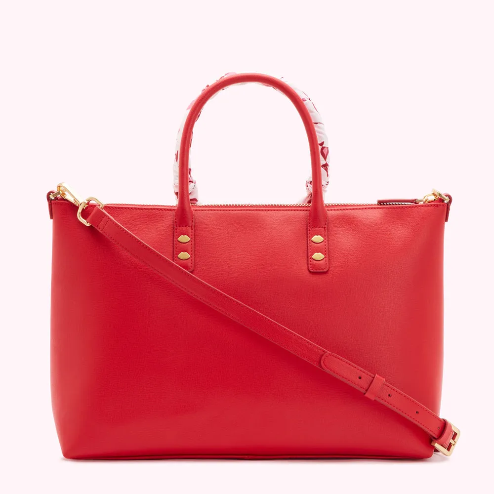 RED LEATHER SCARF FRANCES TOTE BAG