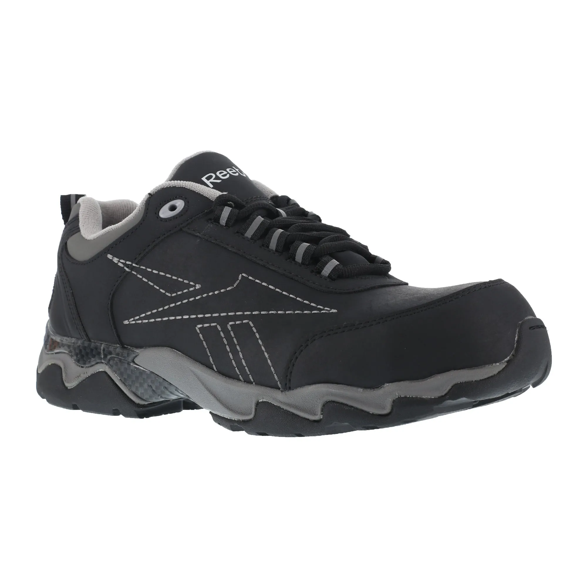 Reebok Mens Black Leather Athletic Oxford Beamer Composite Toe