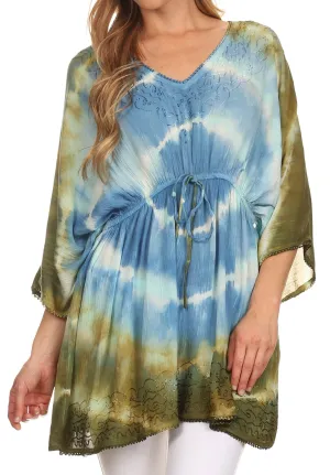 Sakkas Bala Tie Dye Semi-Sheer Tunic Blouse Cover Up