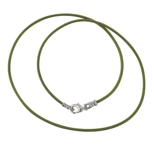 Sterling Silver 1.8mm Fine Olive Green Leather Cord Necklace