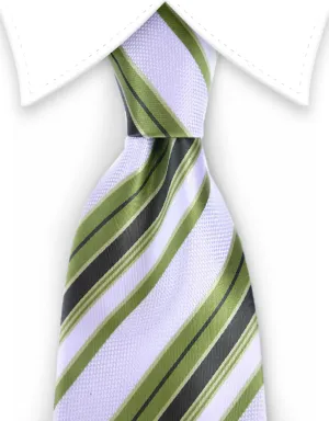 White & Khaki Green Striped Tie