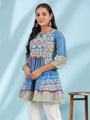 Women Blue Cotton Cambric  Tunic