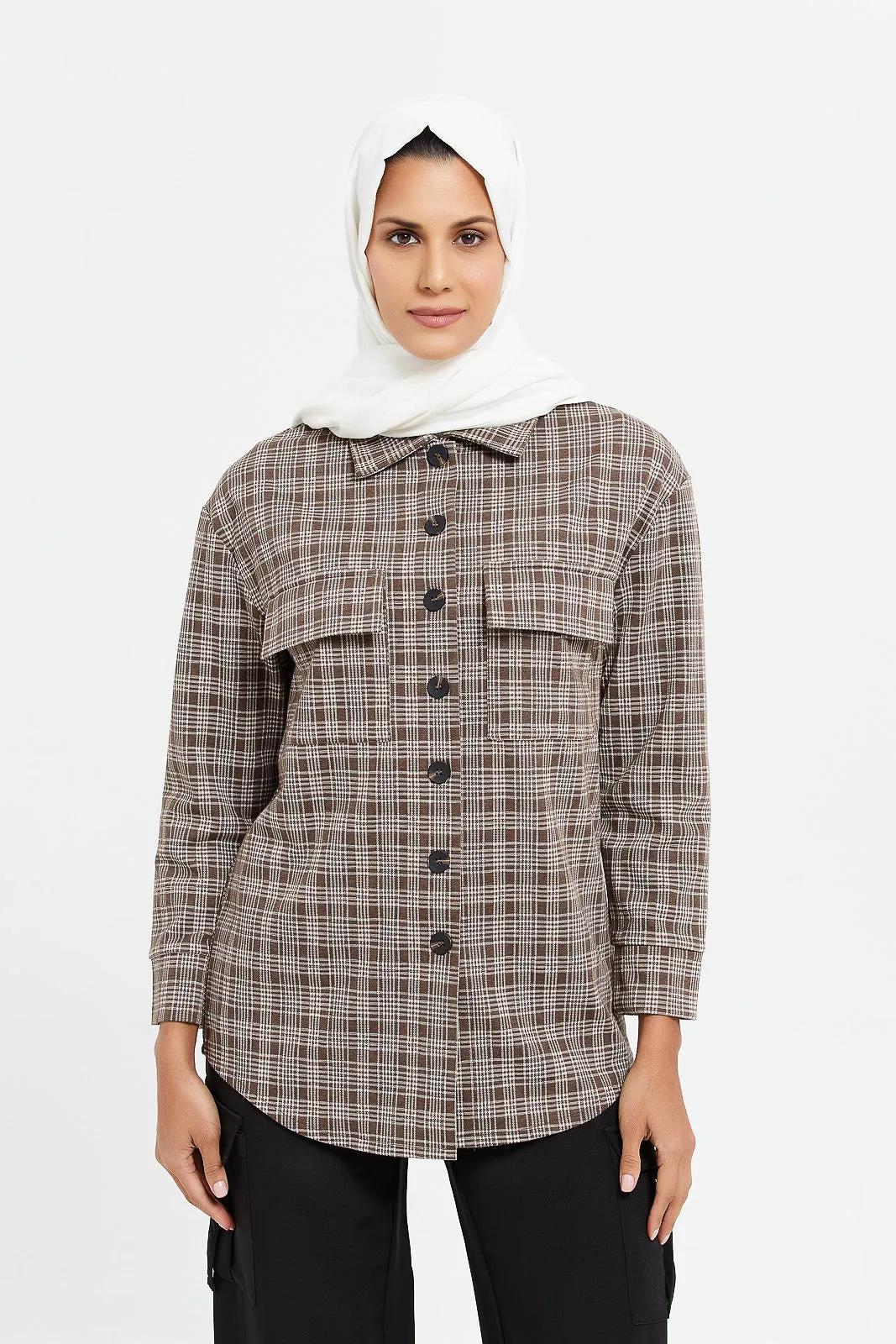 Women Brown Checkered Jacket