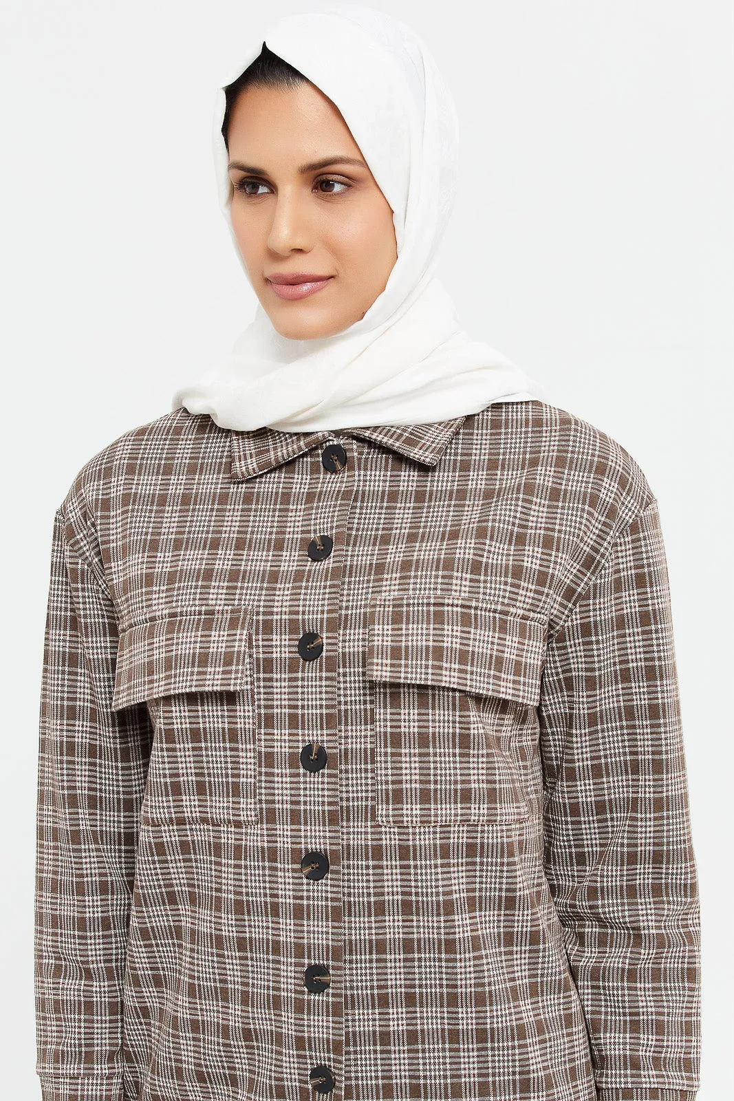 Women Brown Checkered Jacket