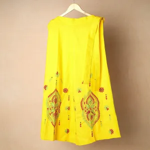 Yellow - Bengal Kantha Embroidery Cotton Wrap Around Skirt