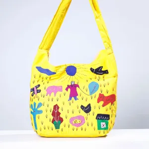 Yellow - Pipli Applique Work Cotton Shoulder Bag